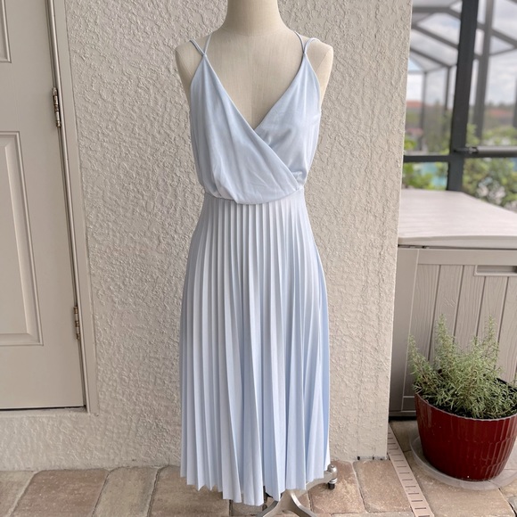 ASOS Dresses & Skirts - ASOS Light Blue Strappy Midi Dress w/ Pleated Skirt & Cut-out Back Design- sz 4